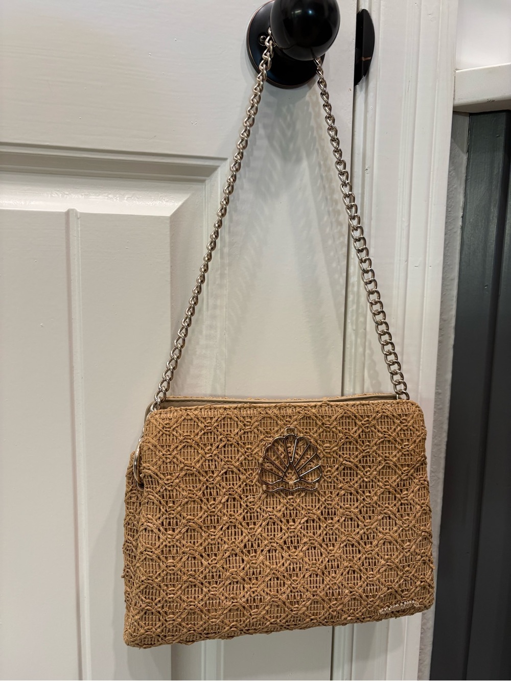 Raffia Woven Straw Shoulder Bag in Tan